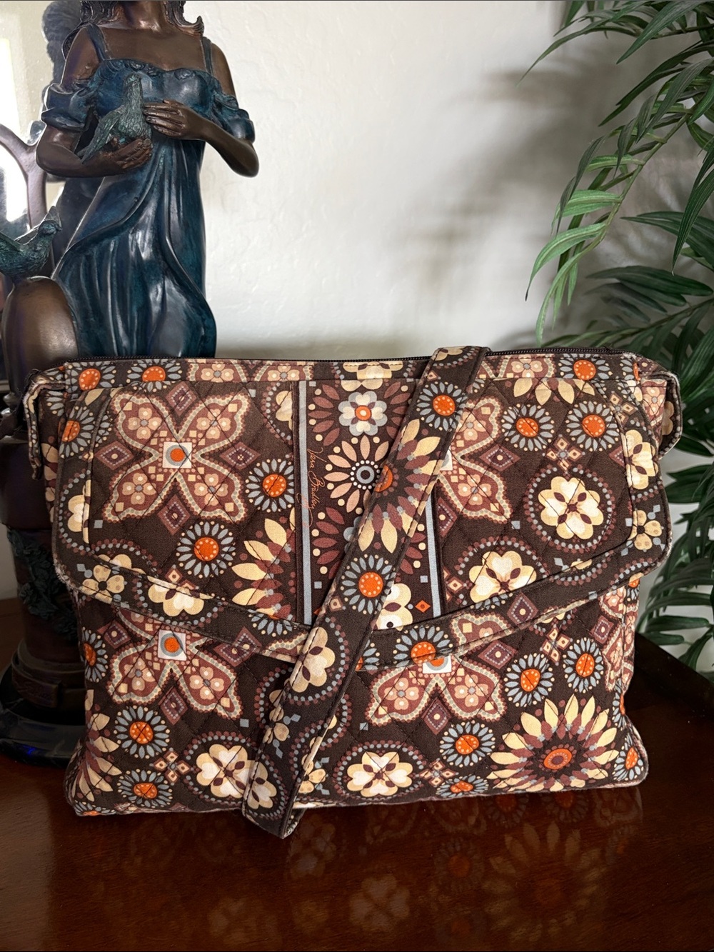 Vera Bradley Floral Quilted Crossbody Tablet Bag ~ Canyon Brown